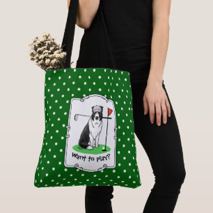 Bolsa Tote Border Collie Dog Jogando Golfe (preto e branco)