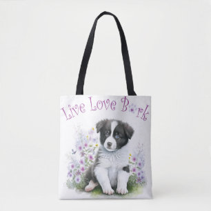 Bolsa Tote Border Collie Dog Mãe Floral