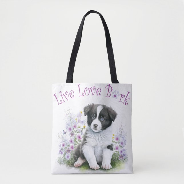 Bolsa Tote Border Collie Dog Mãe Floral (Frente)
