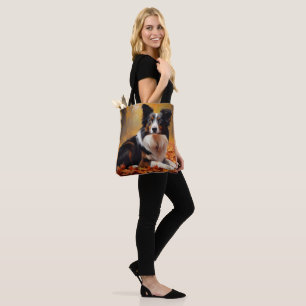 Bolsa Tote Border Collie nas Folhas de Outono Caem Inspiraçã