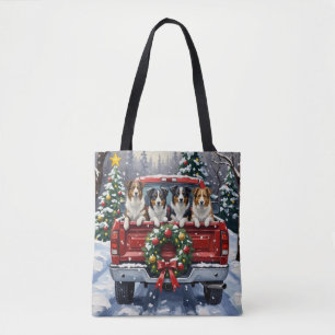 Bolsa Tote Border Collie Natal Caminhão Vermelho Férias
