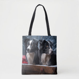 Bolsa Tote Border Collie Nevado Trineo Navidad Decoración 