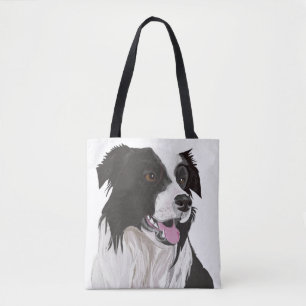 Bolsa Tote Border collie preto e branco