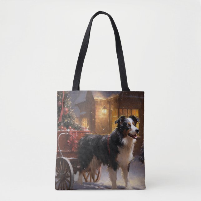 Bolsa Tote Border Collie Temporada de Natal (Frente)