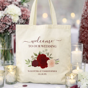 Bolsa Tote Bordô Bege Boho Rosas Elegante Boas-Vindas Casamen