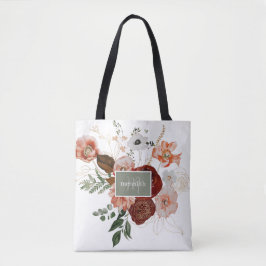 Bolsa Tote Borgonha e Aquarela Verde Floral Personalizado