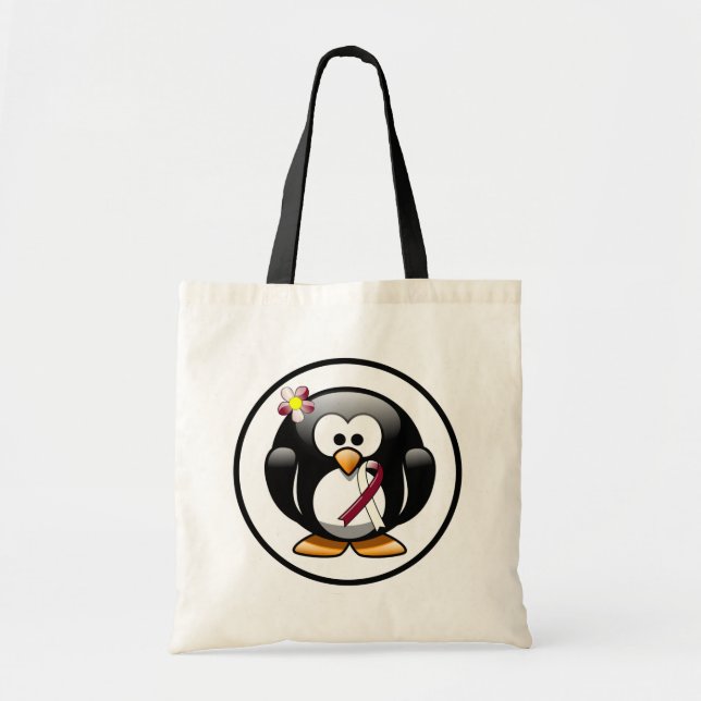 Bolsa Tote Borgonha e Ivory Ribbon Penguin (Frente)