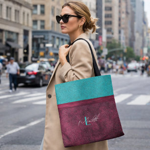 Bolsa Tote Borgonha e Turquesa Renda Moda Personalizável