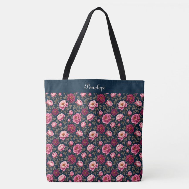 Bolsa Tote Borgonha Escura e Rosa (Frente)
