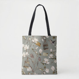 Bolsa Tote Bosque de Magnólia com Corujas em Laurel Green
