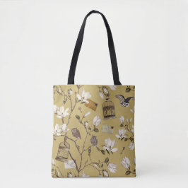 Bolsa Tote Bosque de Magnólias com Corujas em Amarelo