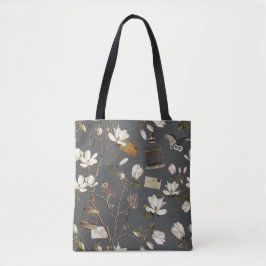 Bolsa Tote Bosque de Magnólias com Corujas em Cinza