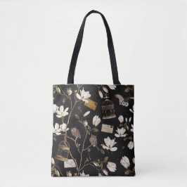 Bolsa Tote Bosque de Magnólias com Corujas em Preto