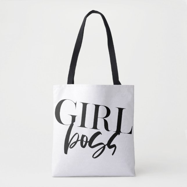 Bolsa Tote Boss Girl | Texto preto moderno | (Frente)