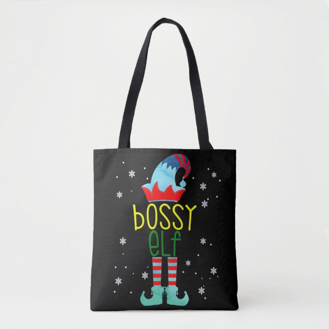 Bolsa Tote Bóssy Elf Feliz Natal Advento Combinação Familiar (Frente)