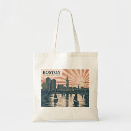 Bolsa Tote Boston Charles River Sailboat Skyline Art Vintage