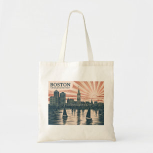 Bolsa Tote Boston Charles River Sailboat Skyline Art Vintage