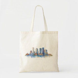 Bolsa Tote Boston City Skyline Watercolor   Mães de Boston Mo