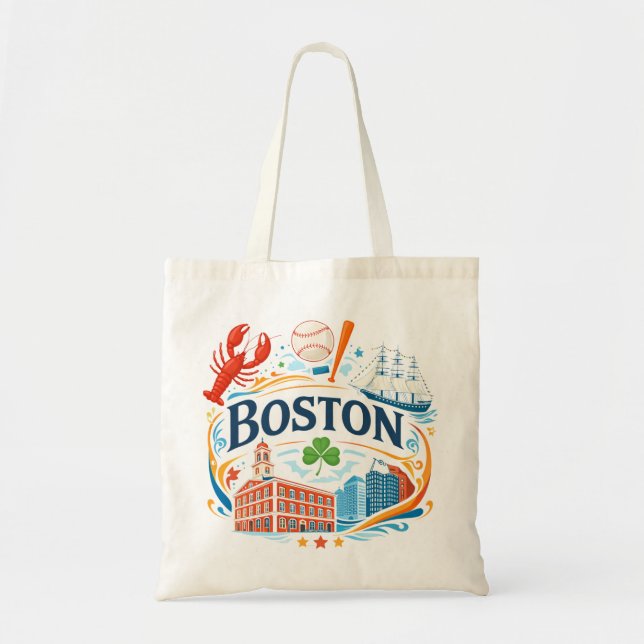 Bolsa Tote Boston Coastal Travel Illustration (Frente)