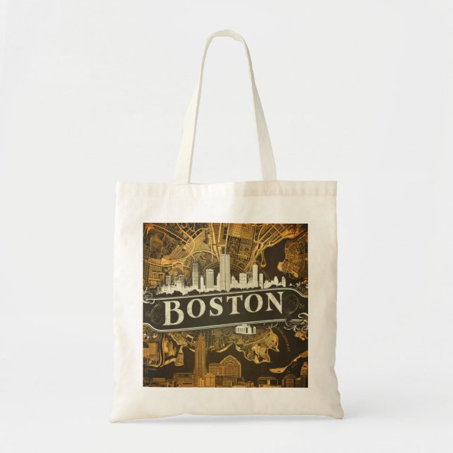 Bolsa Tote Boston, Massachusetts City Skyline com Mapa (Frente)