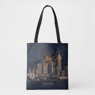 Bolsa Tote Boston, Massachusetts City Skyline com Mapa