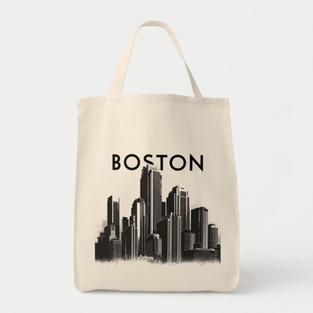 Bolsa Tote Boston, Massachusetts City Skyline com Mapa (Frente)