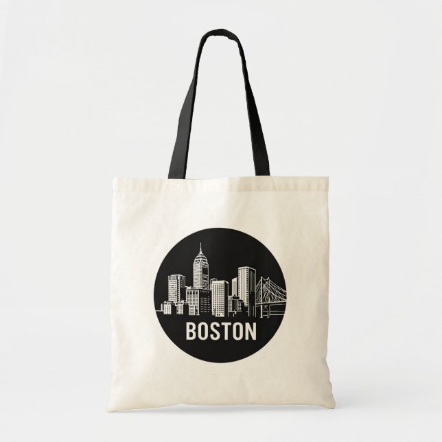 Bolsa Tote Boston Massachusetts, EUA City Skyline Silhouette (Frente)