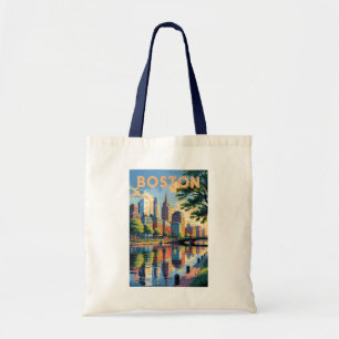 Bolsa Tote Boston Massachusetts Skyline Viagem Art Vintage