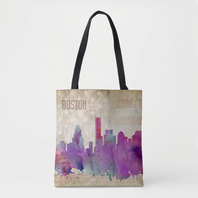 Bolsa Tote Boston, skyline da cidade da aguarela das MÃES | (Frente)