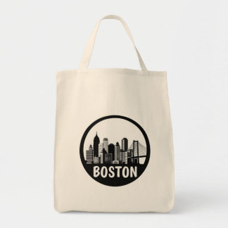 Bolsa Tote Boston Skyline Tote Bag - preto e branco clássico