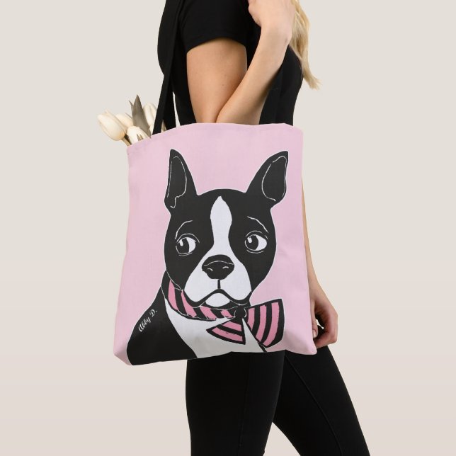 Bolsa Tote Boston Terrier com luz do laço - sacola (Close Up)