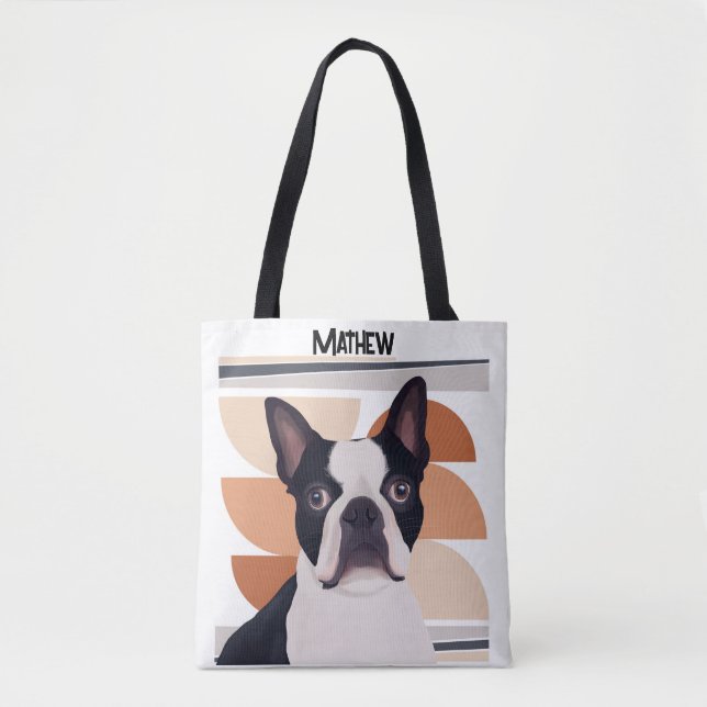 Bolsa Tote Boston Terrier Dog - Laranja Geométrico (Frente)
