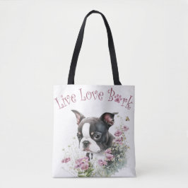 Bolsa Tote Boston Terrier Dog Mãe Floral