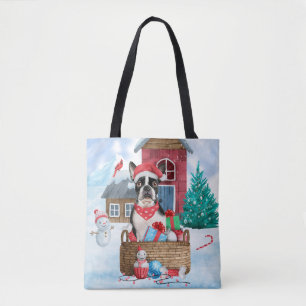 Bolsa Tote Boston Terrier Dog Na Casa Dos Cachorros De Natal 