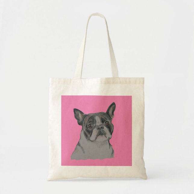 Bolsa Tote Boston Terrier em Rosa (Frente)