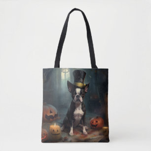 Bolsa Tote Boston Terrier Pumpkins Halloween Assustado