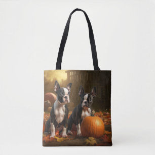 Bolsa Tote Boston Terrier Puppy Autumn Delight Pumpkin