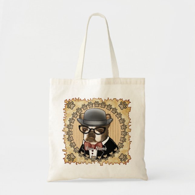 Bolsa Tote Boston Terrier Vestindo Óculos (Frente)