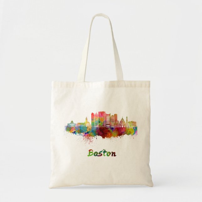Bolsa Tote Boston V2 skyline in watercolor (Frente)