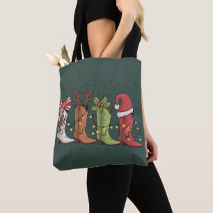 Bolsa Tote Bota de Cowboy Natal Ocidental Cowgirl País Xmas