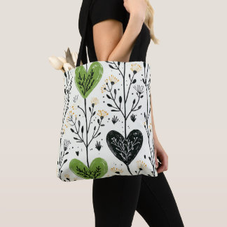Bolsa Tote Botânica Coração Verde Moderno