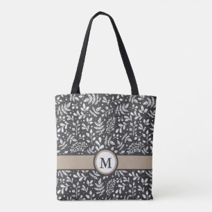 Bolsa Tote Botânica de inverno russa do carvão com monograma