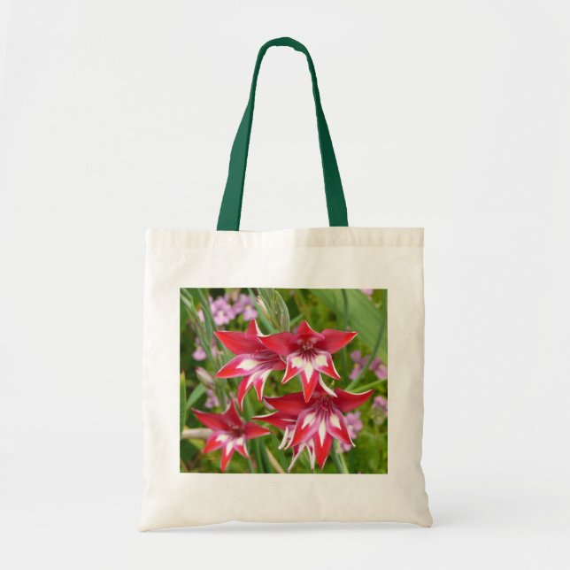 Bolsa Tote Botânica de Verão, Gladiolas Vermelhas e Brancas (Frente)