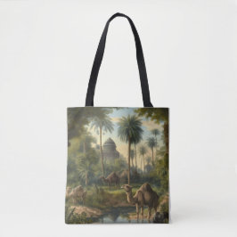 Bolsa Tote Botânica: dromedários na selva perto de um rio