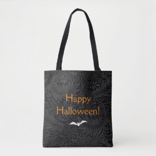 Bolsa Tote Botânica Floral do Halloween Preto Elegante
