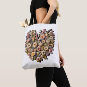 Bolsa Tote Botânica Floral em Forma Cardíaca