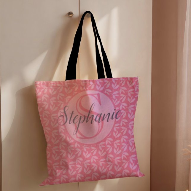 Bolsa Tote Botânica Monograma Rosa Moderna (Criador carregado)