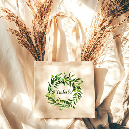 Bolsa Tote Botânica Oliva Floral Folhagens Inicial Damas de H