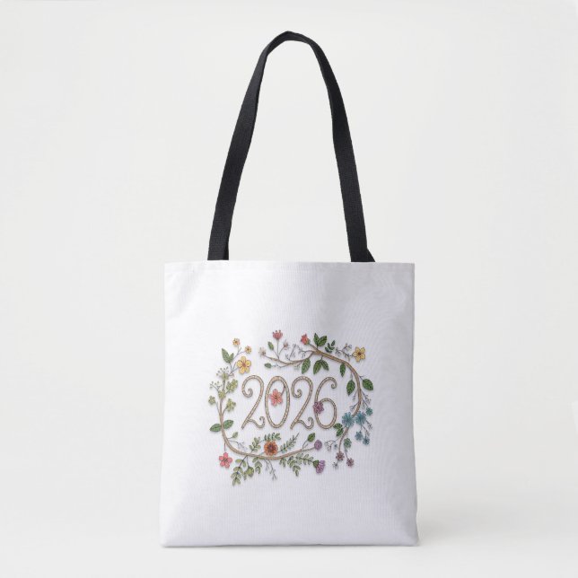 Bolsa Tote Botanical 2026 Typography with Flowering Vines  (Frente)