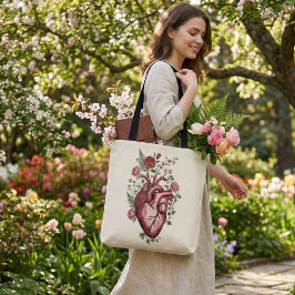 Bolsa Tote Botanical Anatomical Heart - Vintage Floral Design